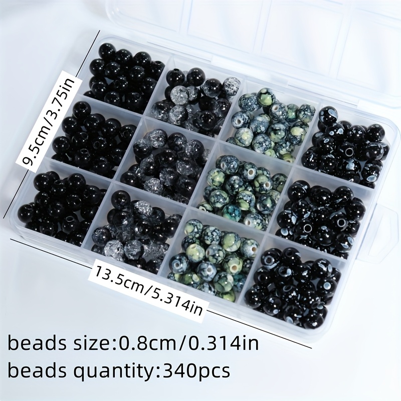 E-shop 340 Stück Schwarze Runde Perlen für Schmuckherstellung - Acrylperlen-Set geeignet für DIY Freundschaftsarmbänder, Halsketten, Ohrringe -