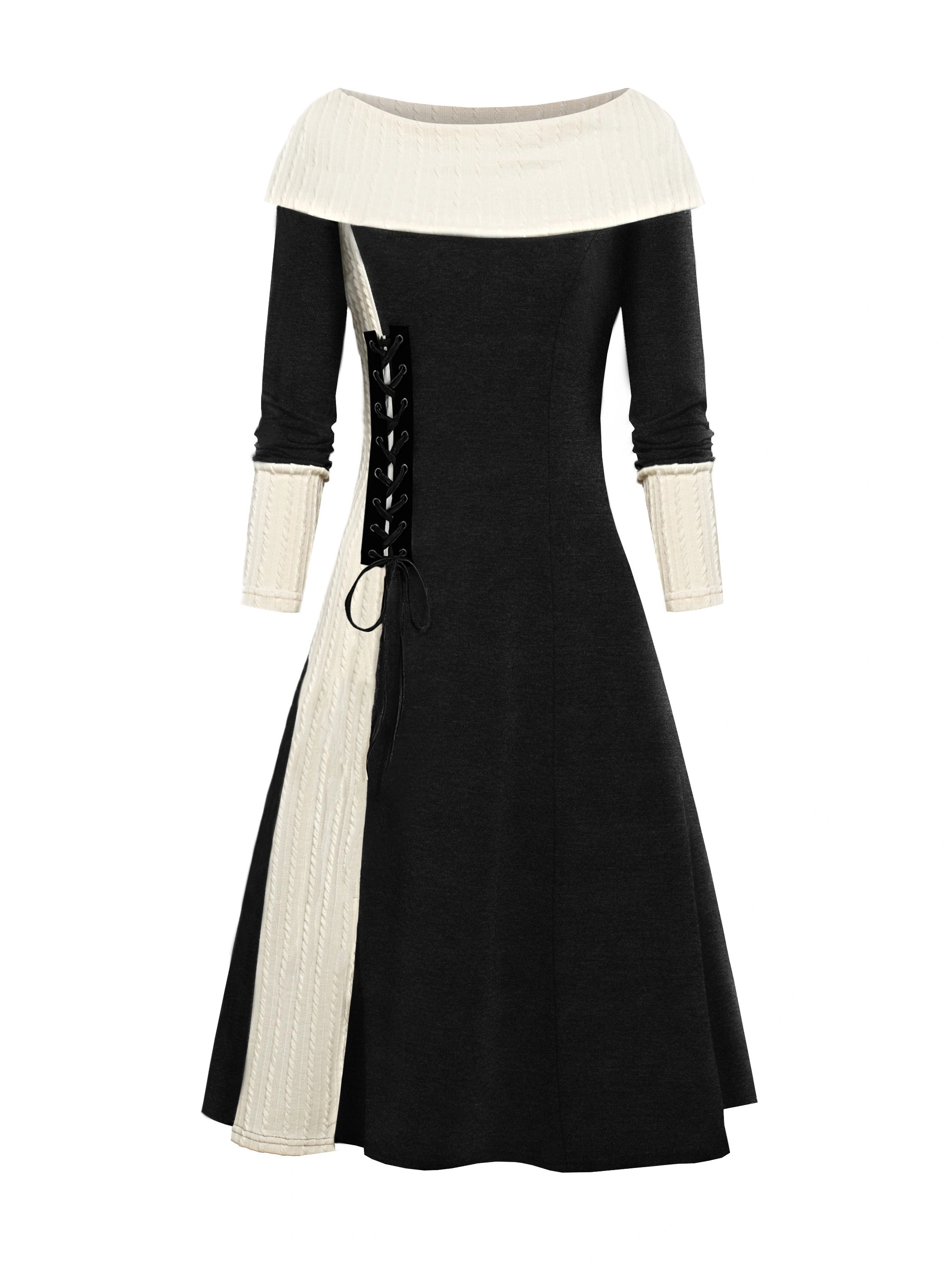 navy blue dress for baby girl Autumn Winter Casual Long Sleeve Boat Neck Dress