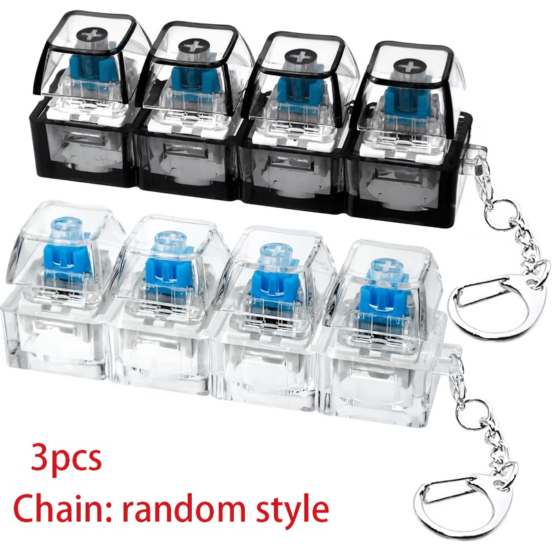 Image of 3pcs 4-in-1 Keyboard Style Keychain| Black/ Transparent Random, No Lighting Function, Cute Accessory, Suitable For Key/ Bags