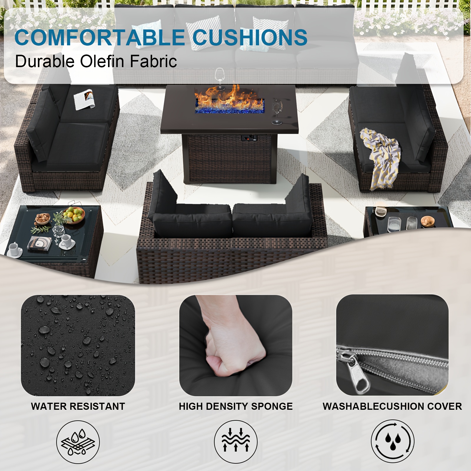 outdoor patio furniture set with fire pit table 13pcs outdoor furniture set patio sectional sofa w 42in propane fire pit pe wicker rattan patio conversation sets Product details 0