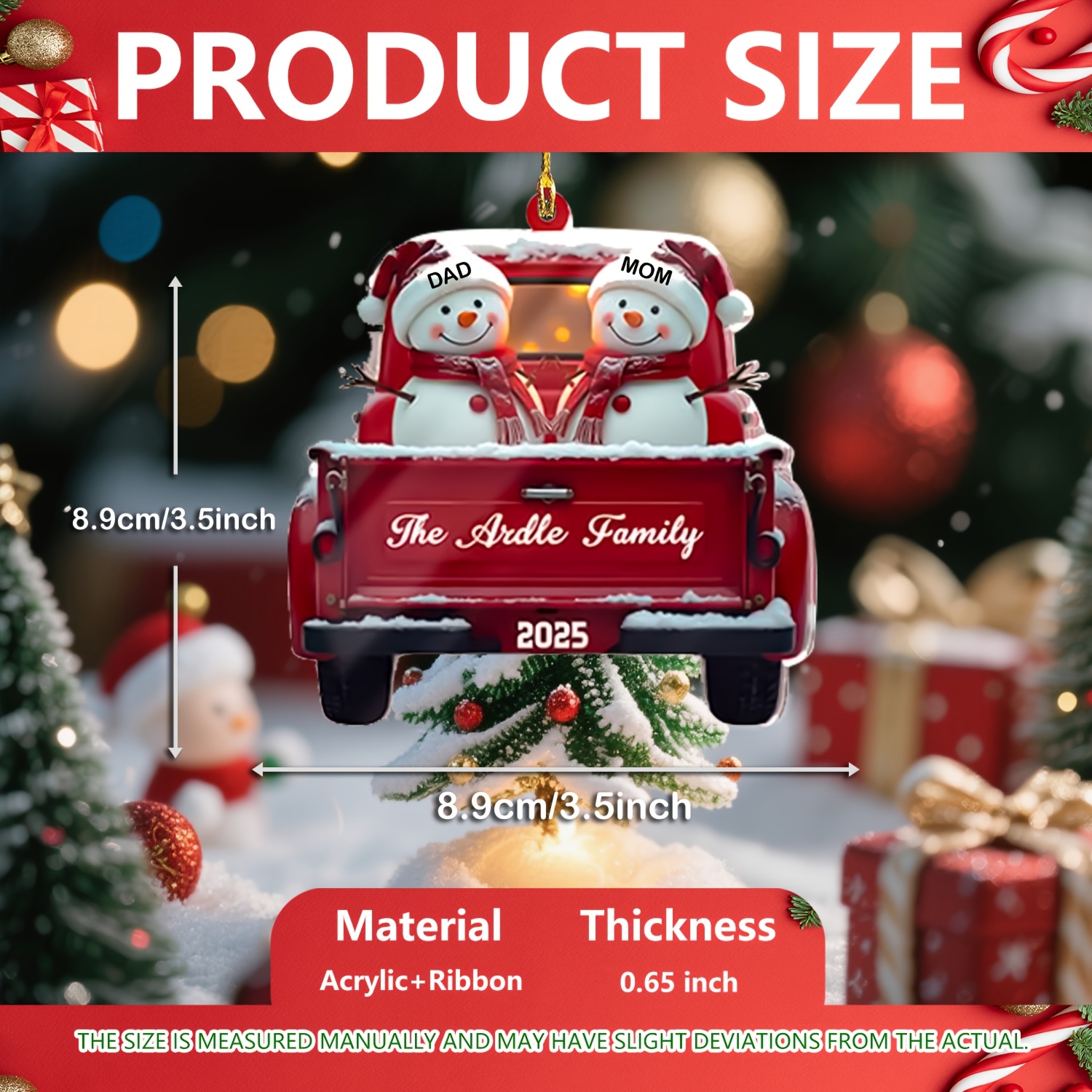 2D Flat, 2025 Custom Christmas Ornaments - Personalized Snowman Family Ornaments for 2-9 People (with Names & Year), Christmas Tree Decor, Unique Xmas Gift for Family, Holiday Decorations, Festive Design, Resin Ornament, Holiday Shoppers