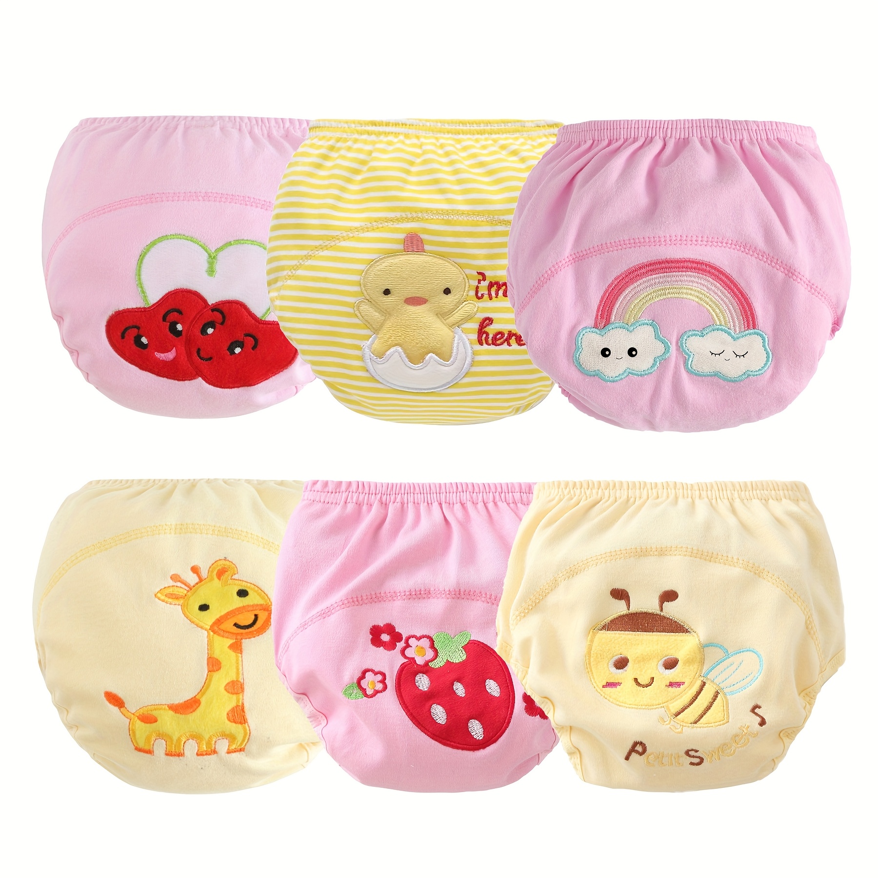 TEMU 6-pack Baby Potty Training Pants Cute Girls Underwear Waterproof Absorbent Toddler Underpants Reusable Training Briefs