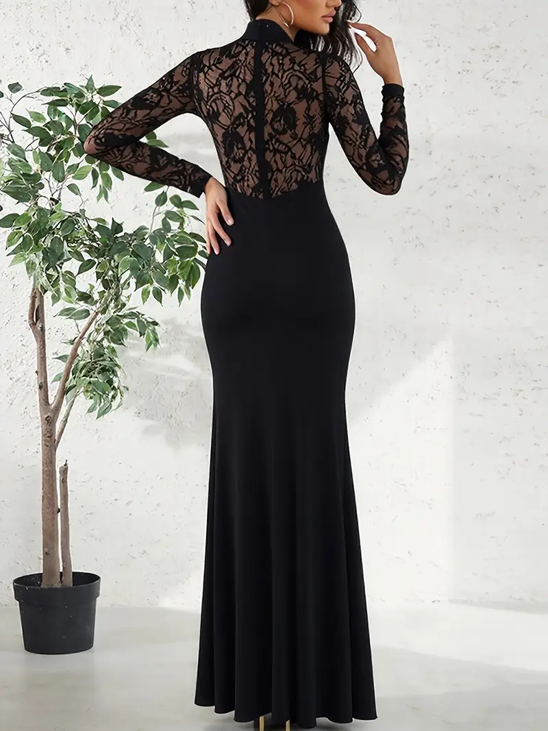 womens semi sheer lace high neck maxi dress long sleeve - Temu Mauritius womens semi sheer lace high neck maxi dress long sleeve - Temu Mauritius