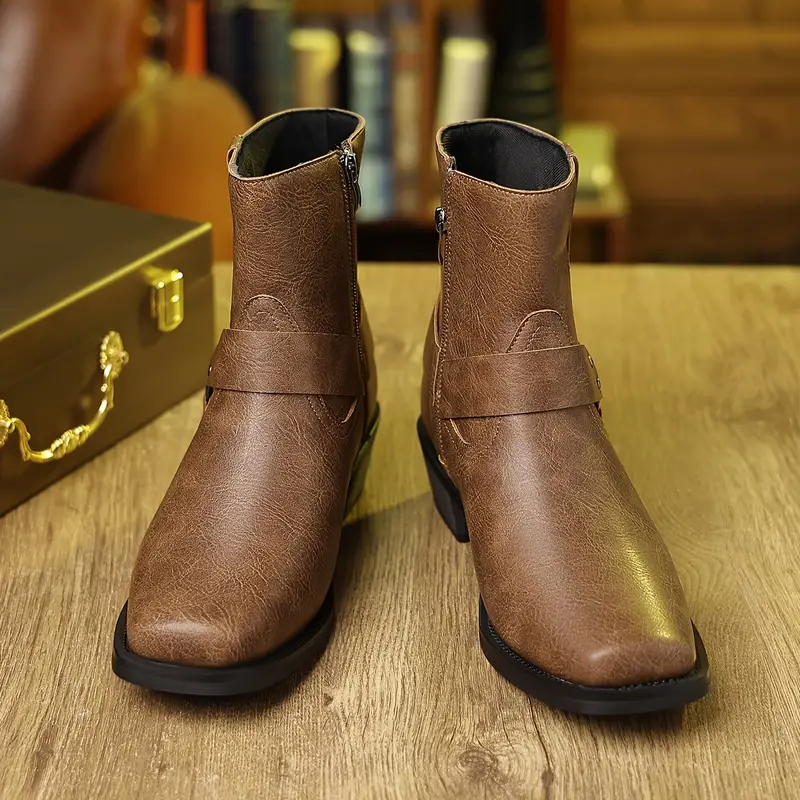 mens vintage dress boots Side Zip Brown Men 8.5 D Leather Shoes Shoes Buckle Y2K Smooth ride inside Crown Vintage Glory 2 Chelsea