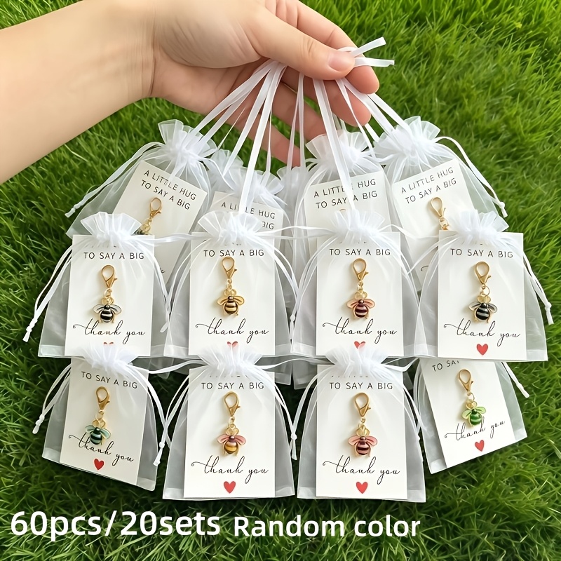 60pcs Random Color Cute Bee Enamel Keychain Set