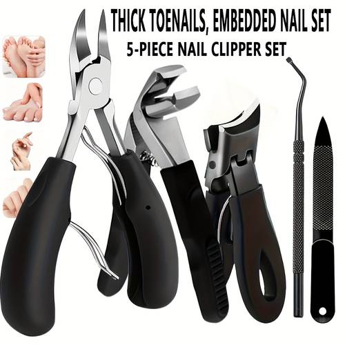 set for toenail care sturdy clippers with nail file cuticle scissors and grooming instruments black handles for all ages