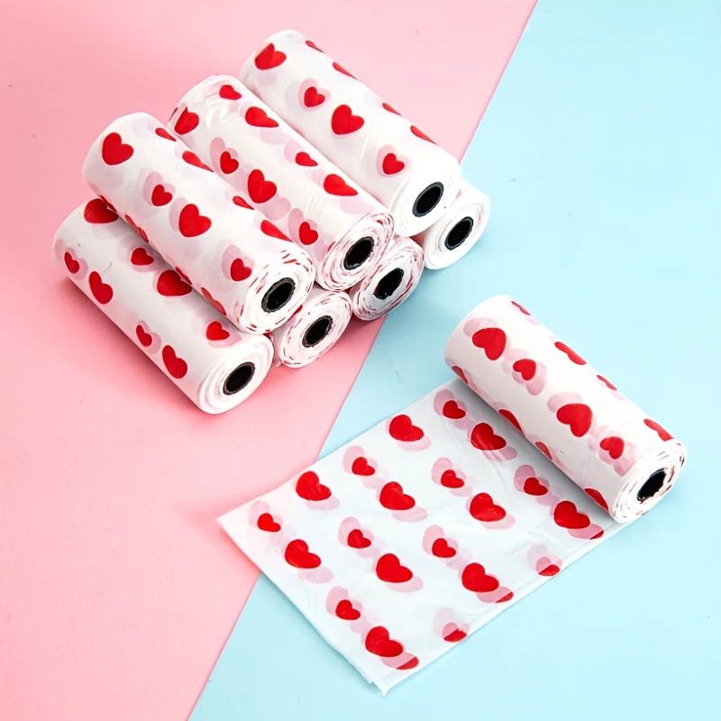 TEMU 5 Rolls (75pcs) Heart-shaped Pet Poop Bags Suitable For Car Trash & Dog Waste Pickup, Portable Random Color Hygienic Waste Bags With Roll
