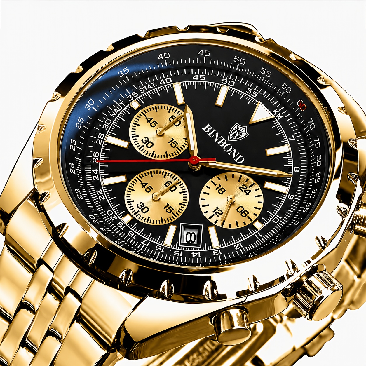 1pc Men's Style Multifunctional Chronograph Watch, Black Dial Large Dial Fashion Leisure Commuter Watch, Without Battery