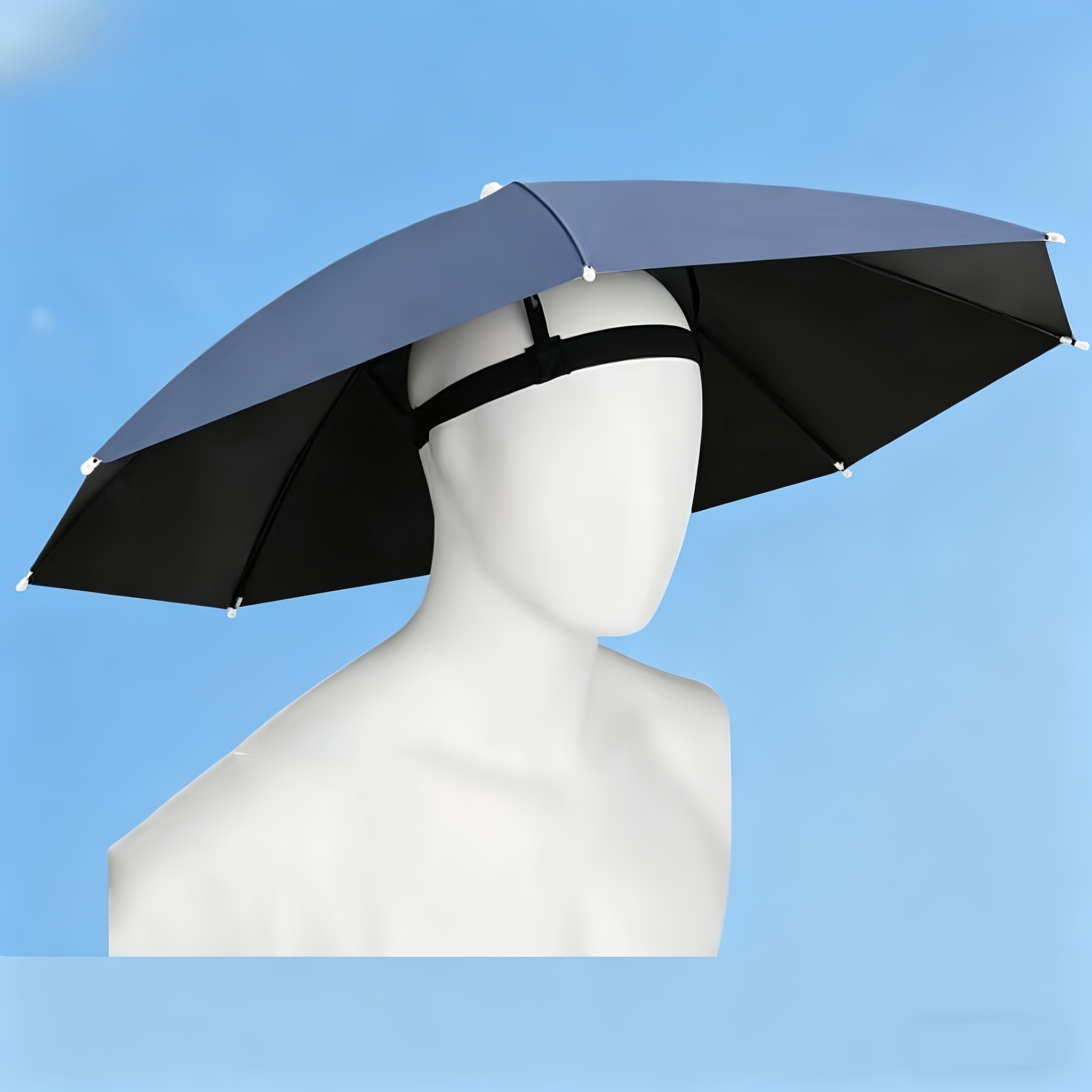New Outdoor Single-person Sun Umbrella, A Foldable Design That Holding, Featuring A Head-wearing Style For Use During Outdoor Labor. Folded And , Making It Suitable For Outdoor Workers