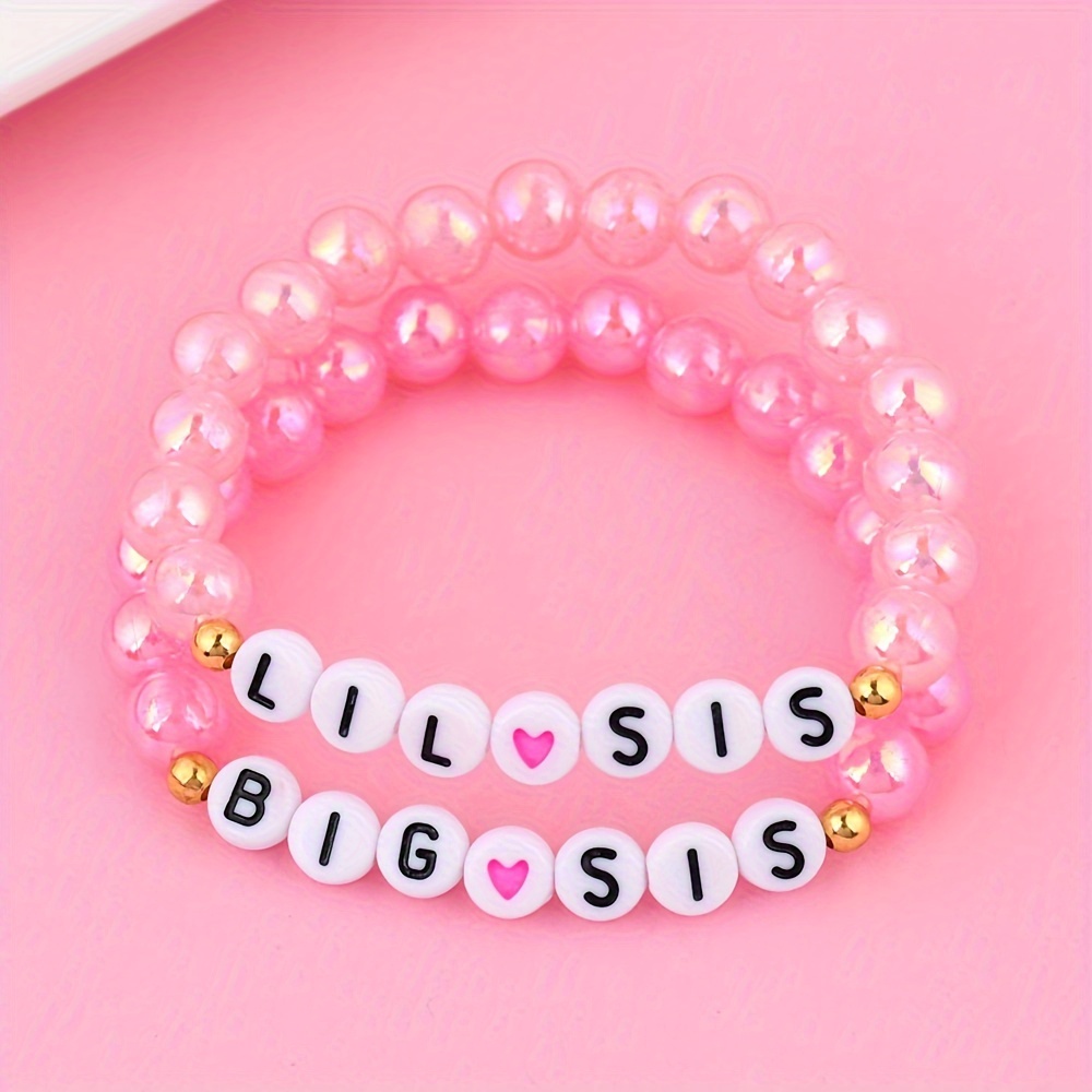 

2pcs Fashion Acrylic Alphabet Beads Bracelet Set For Sisters, " & " Heart Charm Bracelets, No Plating, Suitable For Teens & Adults Over 15 Years Old