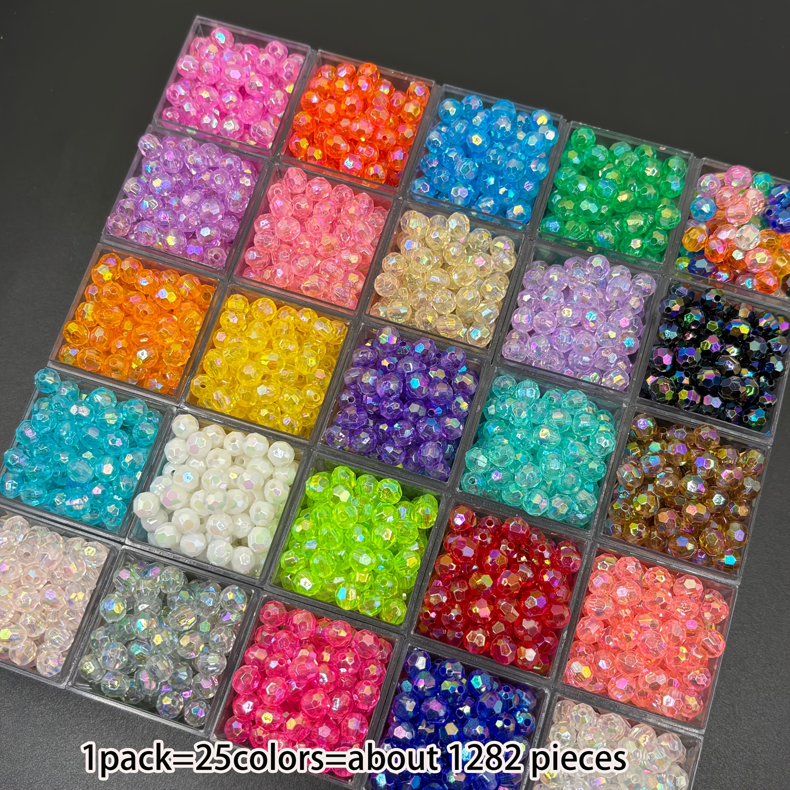 TEMU 1282pcs 6mm Ab Color Acrylic Beads - 25 Colors Decorative Beads - Uniform Size For Jewelry Making - Suitable For Halloween, Christmas Friendship