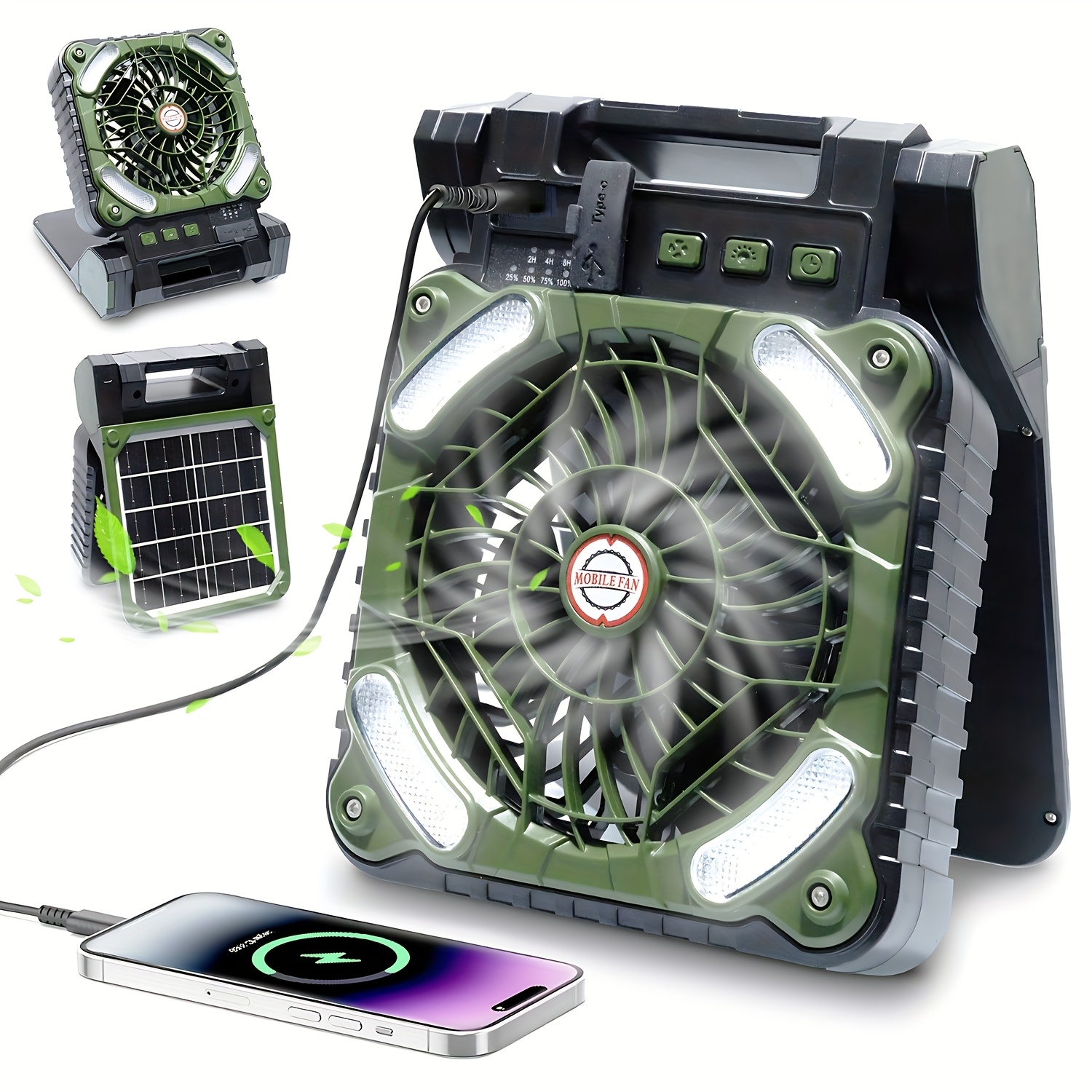 TEMU 20000mah Long Lasting Rechargeable Camping Fan With 4 Led Lights Settings Timer Usb-c Portable Fan For Tent Office Home Outdoor