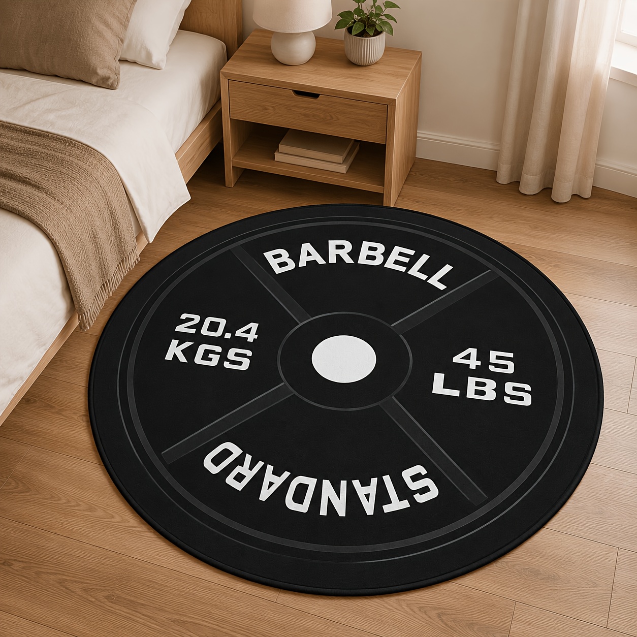 TEMU Barbell Plate Round Rug, Gym Dumbbell Weight Plate Shaped Decorative Carpet, Suitable For Bedrooms, Living Rooms, Home Gyms, Dormitories, And