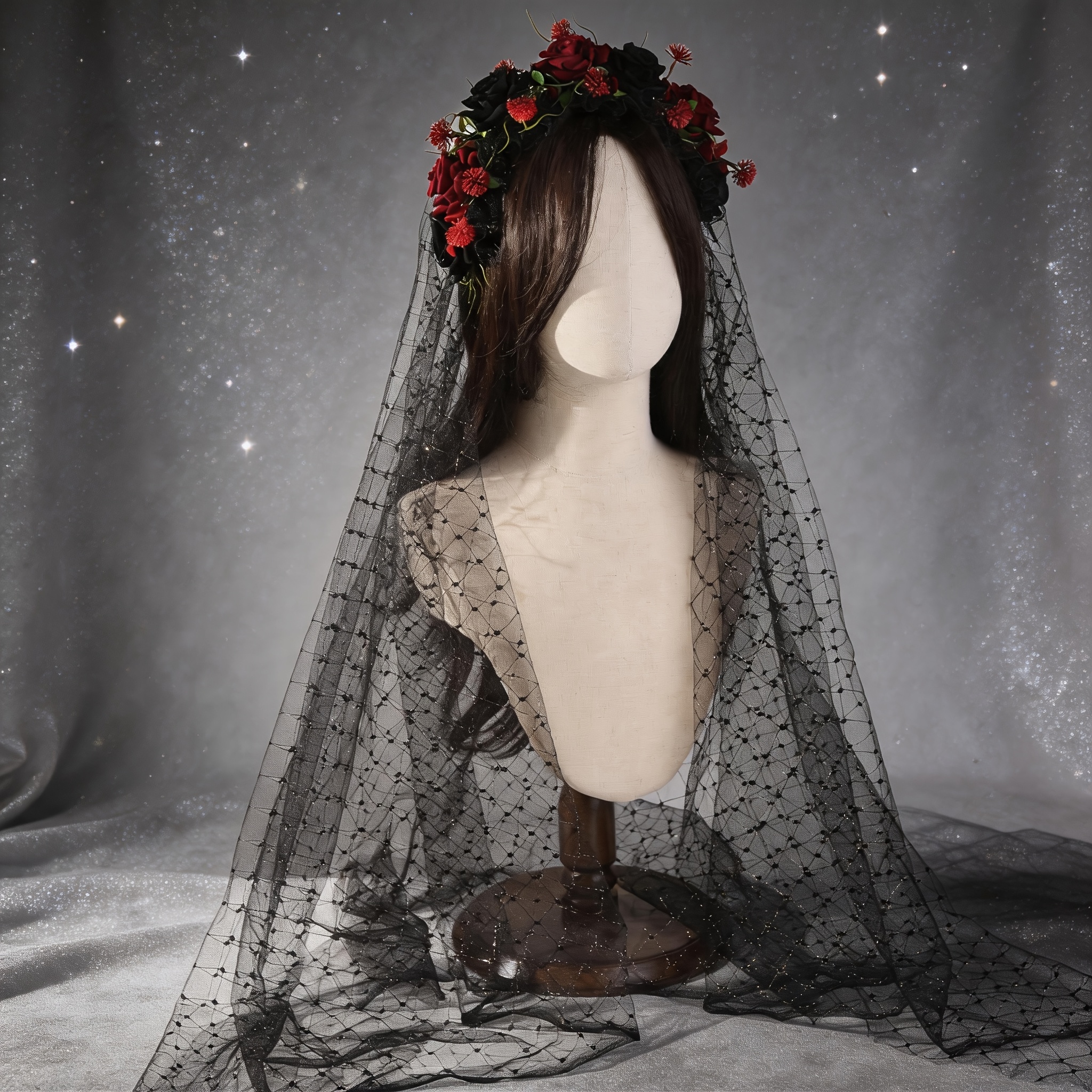 TEMU 1pc Red Black Rose Women's Gothic Dark Style Headpiece. Suitable For Halloween Party , Dark Dress Accessory, Halloween Photography, Themed Party