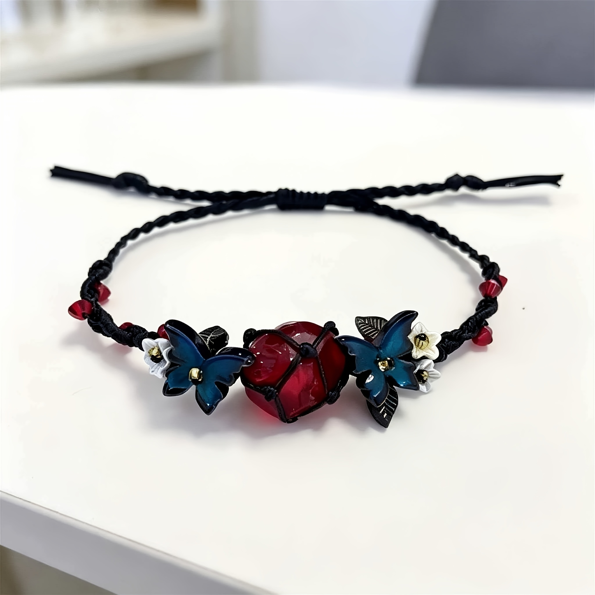 Bohemian Gothic Style Red Natural Stone Woven Bracelet