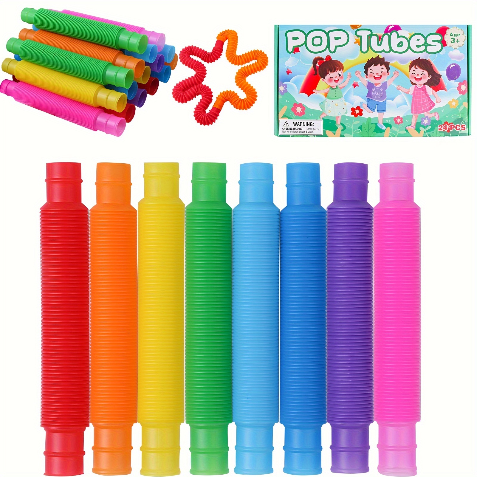 

24pcs/set Colourful Pop Retractable Tube Toys, Party Toys, Finger Fine Motor Development, Creative Toys, Suitable For Children Aged 3+ Years And Adults