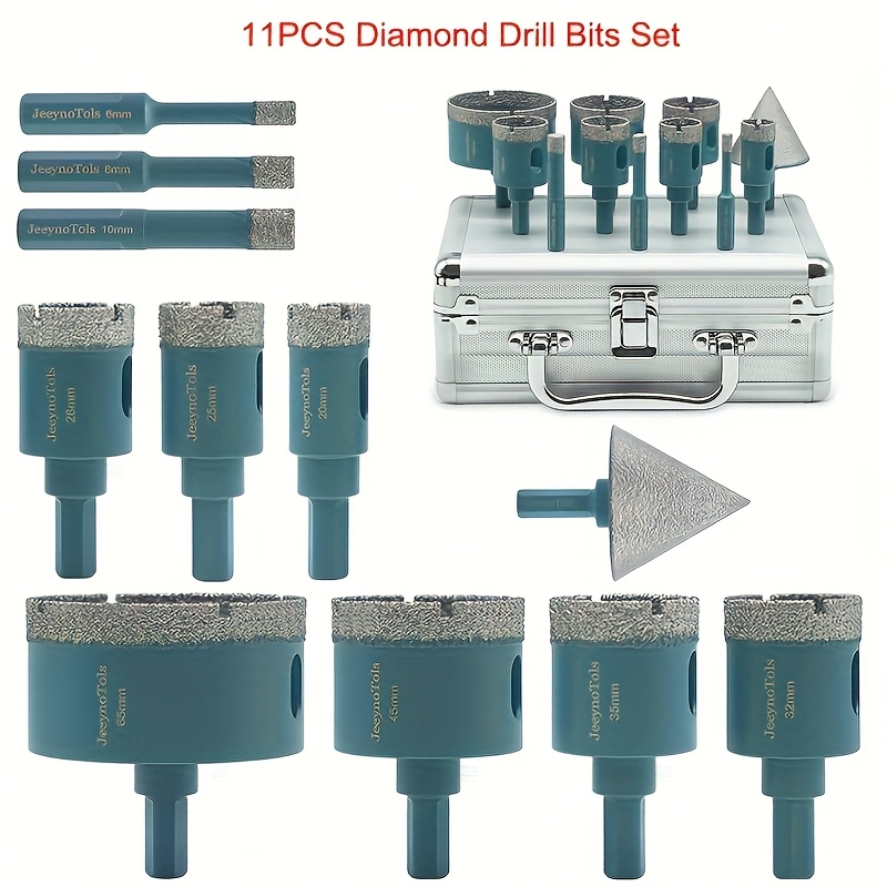 TEMU Kit de 11 Forets à Diamant, Mèche de Fraisage Chanfreinée de 6 à 65mm & 50mm pour Porcelaine Céramique Marbre Maçonnerie , Queue Triangulaire,