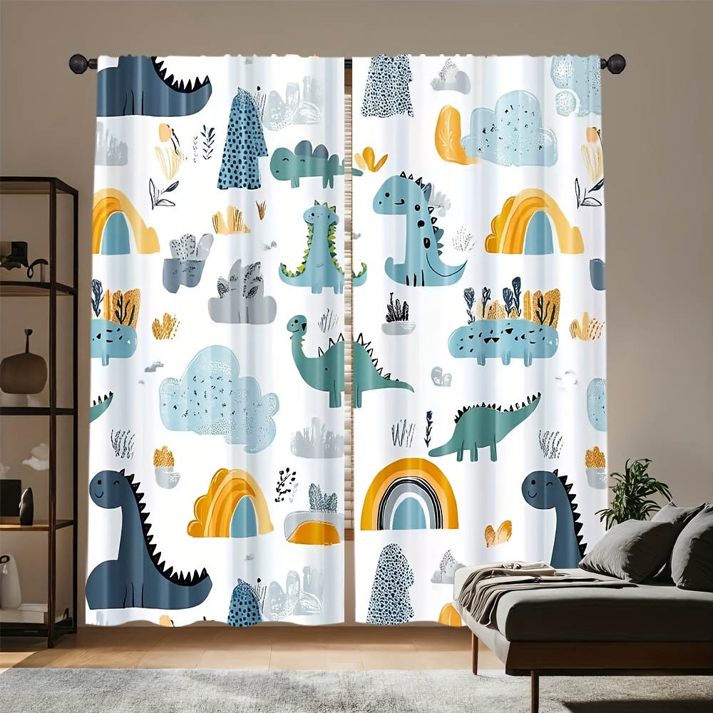 Tenda A Voile Coosun Con Dinosauri Felici - Pannello 140x198 Cm Per Camera Bambino