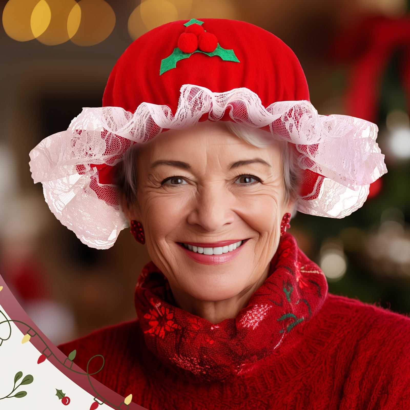 Image of Red Granny Christmas Hat Cute Festive Party Cap For Holiday Dress Up Fun I Perfect For Halloween