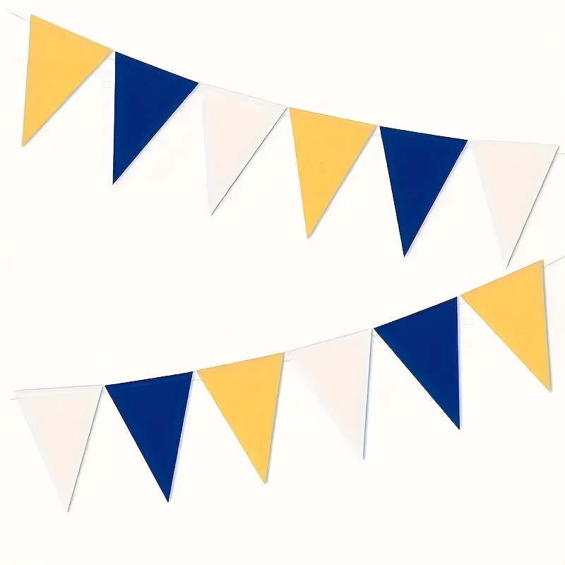 15pcs Per Set, Blue, Yellow, And Triangular Background Hanging Banner, Suitable For Birthday, Wedding, Baptism, Communion, And Retirement Celebrations