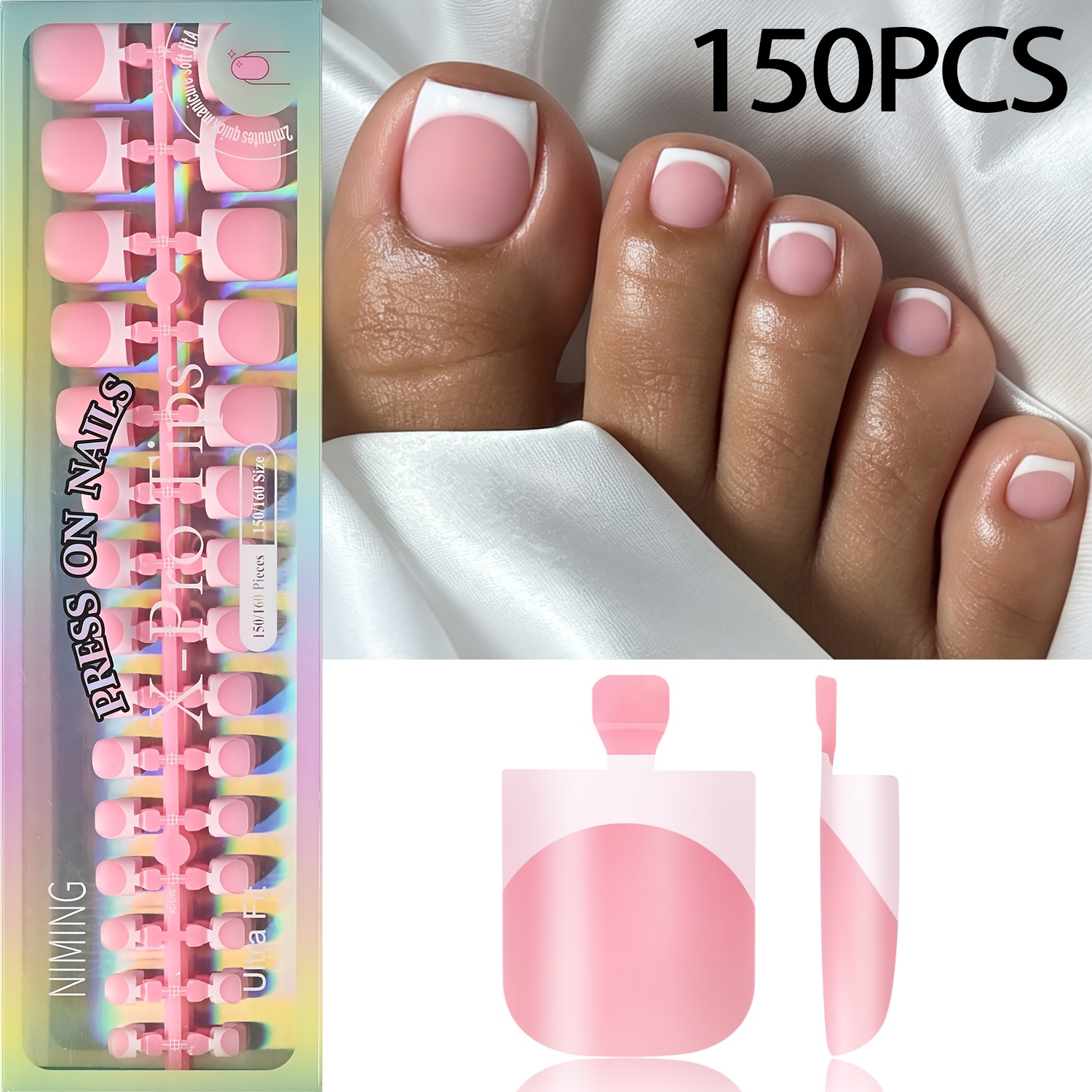 TEMU 150pcs/box Short Square -on Toe Nails, 15 Sizes , Short French Matte False Nails, White Edge Blank Nail Tips For Women Salon Daily Casual Nail