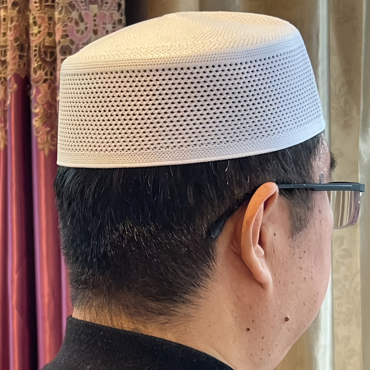 

1pc Breathable Polyester Men's Cap, Ramadan Flat , Elegant Souvenir Gift, Woven Mesh , Hand Washable - Toggle Closure