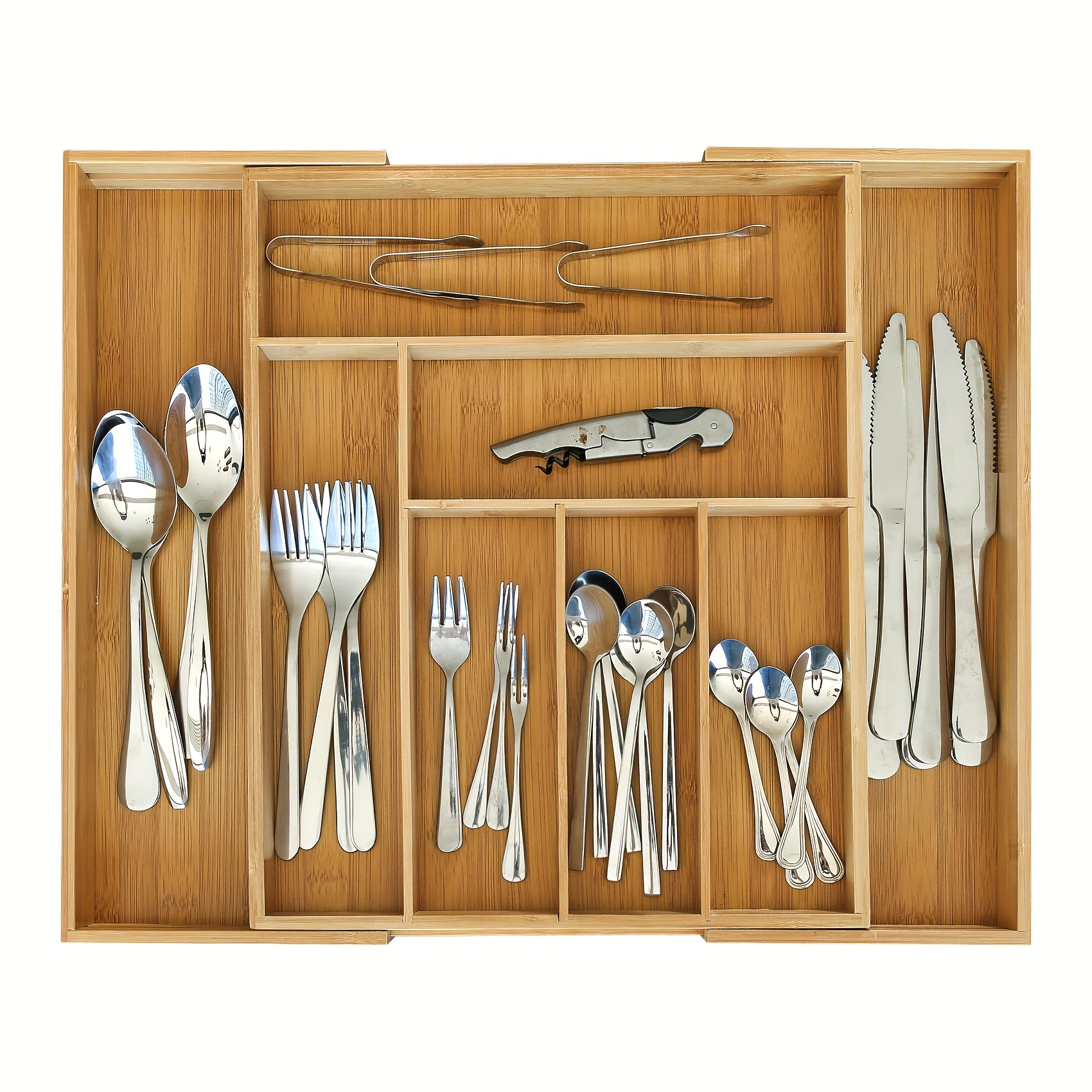 expandable bamboo storage box with   compartments a bamboo drawer organizer for kitchen utensils details 2