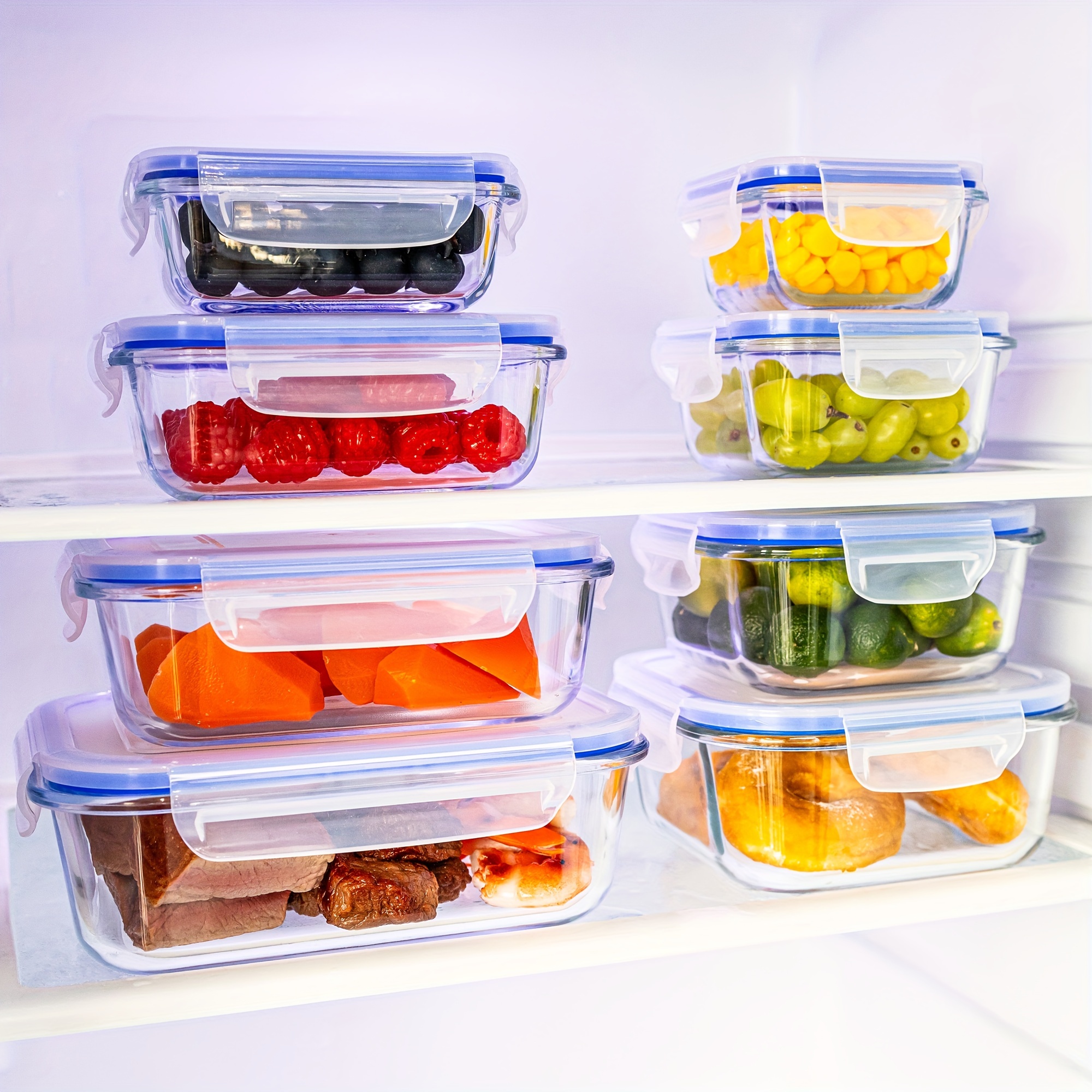 

16 (8 + 8 Bowls) , Refrigerator , Set For Fruits, Vegetables, Meat And Grains, Reusable Organizer, Accessories