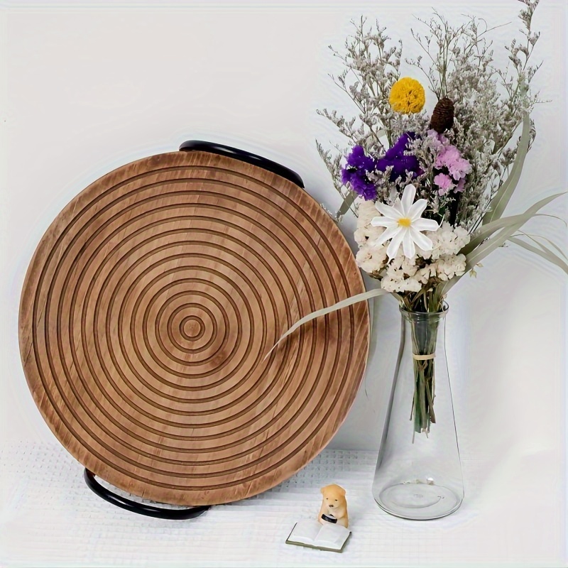 

1pc, Round Decorative Serving Tray With Metal Handles, Wooden Coffee Table Tray For Decor, Rustic Wood Tray For Table Centerpiece, Farmhouse Kitchen Table Tray For Home Decor (deep Brown/light Brown)