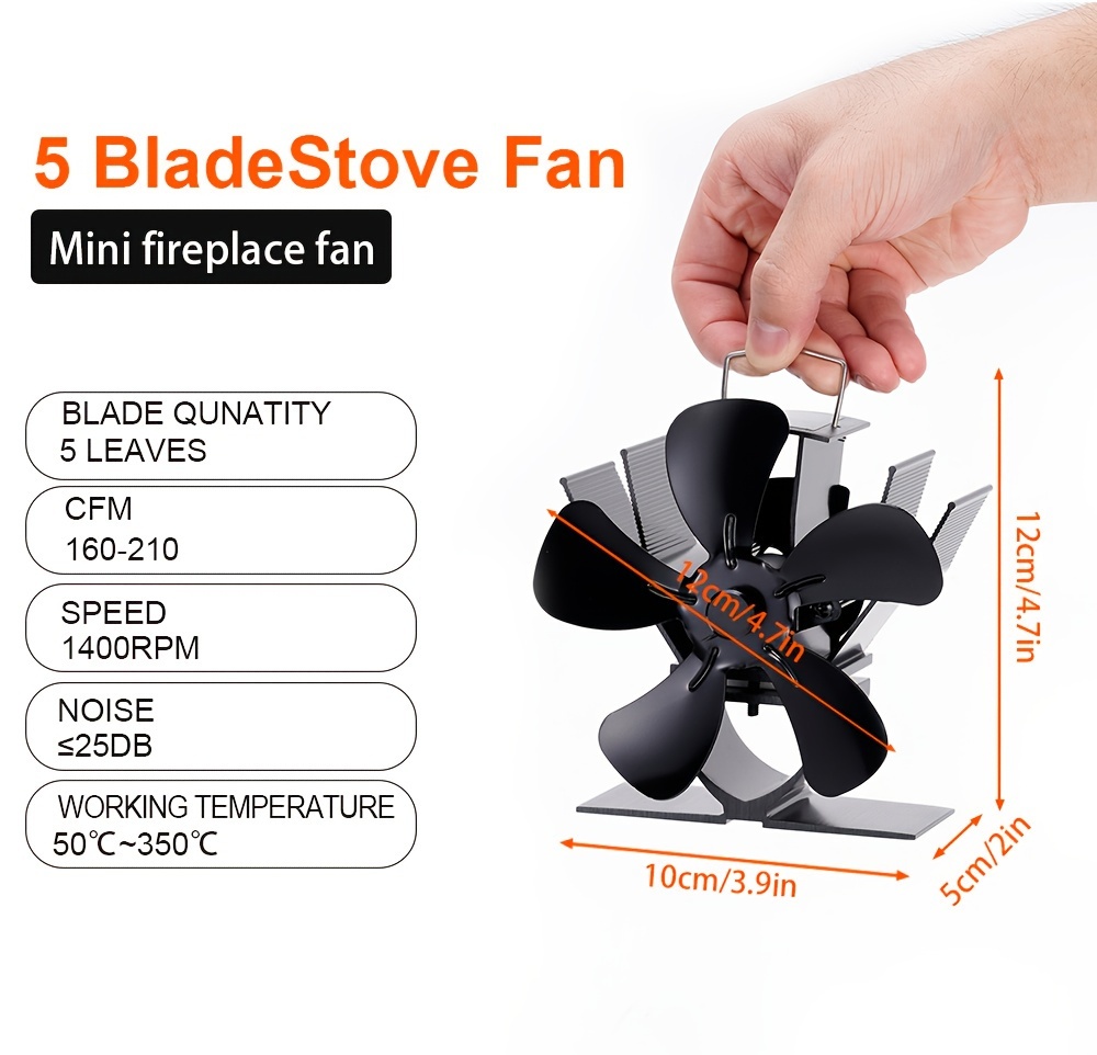 aluminum 5 blade heat powered stove fan for wood burning fireplaces silent operation exhaust fan with multiple components portable design no electricity needed details 3