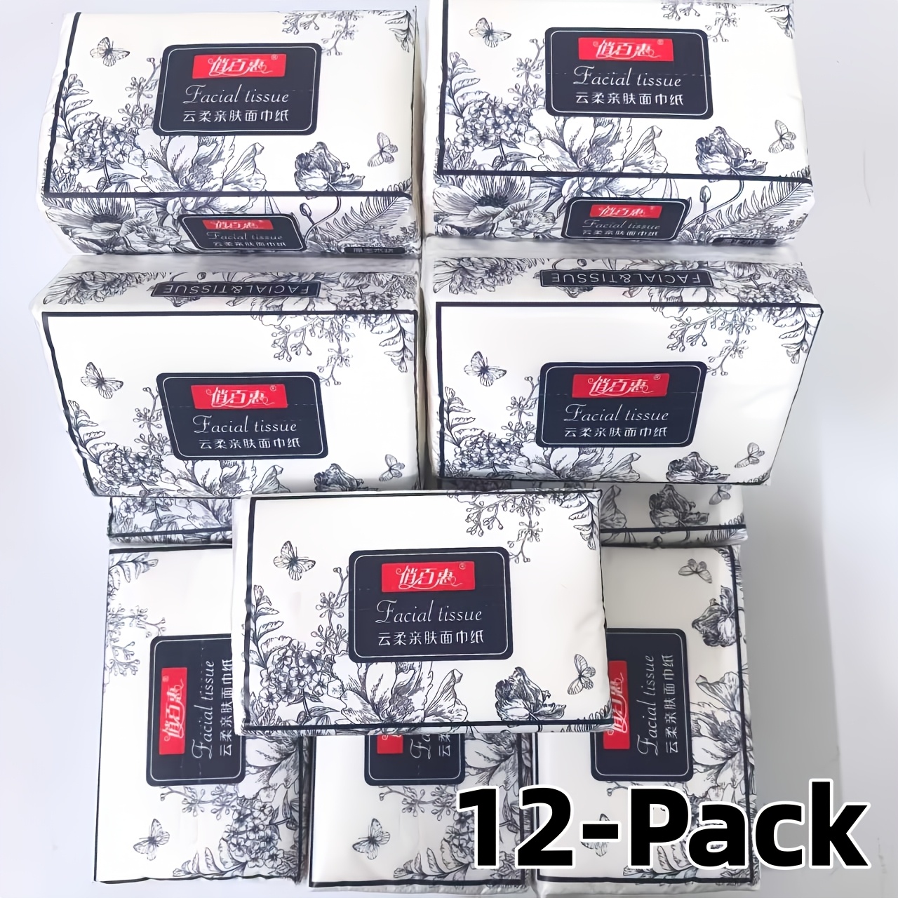 Image of 12 Packs Total 3000 Sheets Ultra Soft Tissue Paper, 250 Sheets Per Pack, High-quality Facial Tissue Paper, Disposable Napkins For Home And Dining, Suitable For Home, Hotel, Travel, Car, Easy To Carry