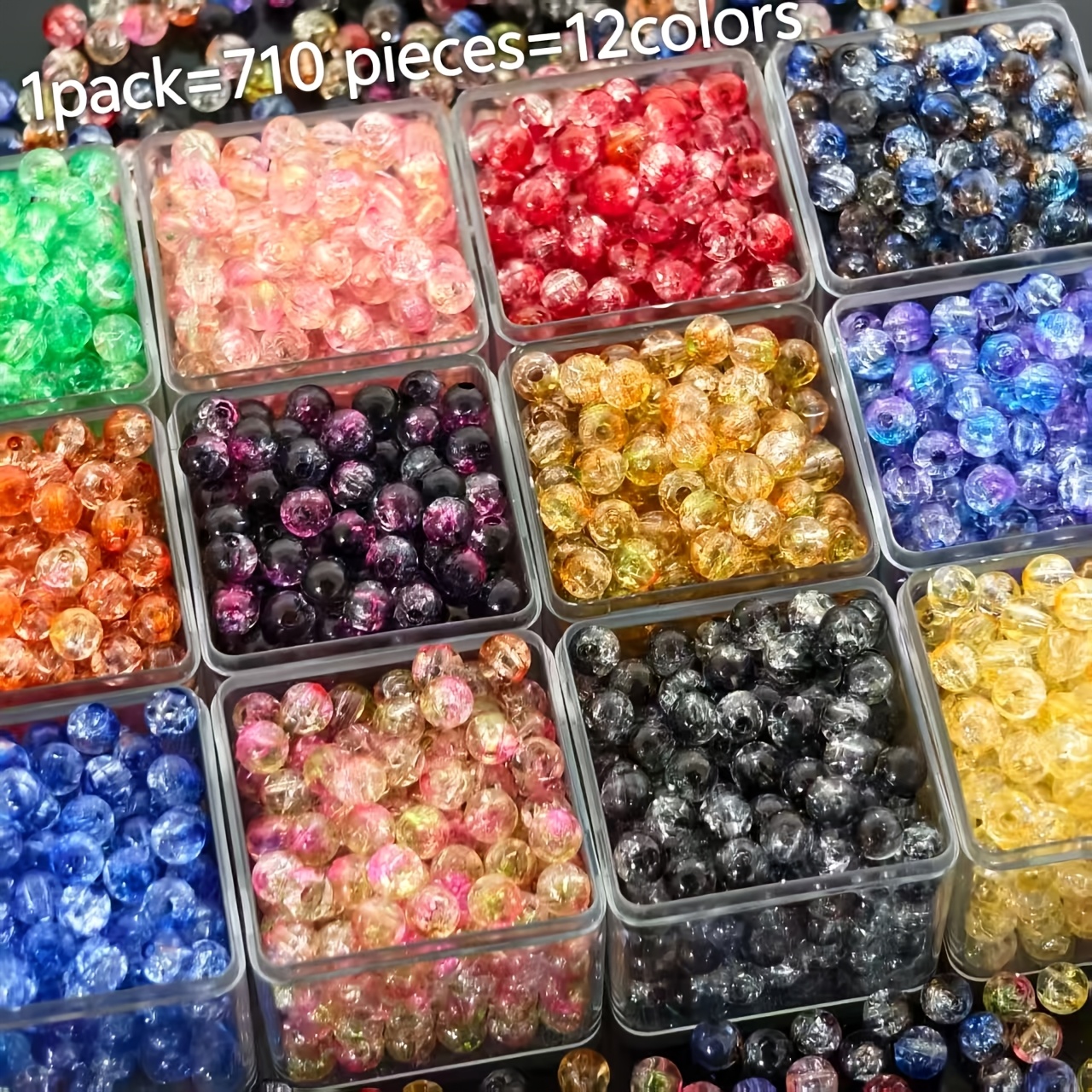 710pcs 6mm 12 Colors Two-color Gradient Crackle Beads Colorful Acrylic Round Beads Handmade Beaded Additions