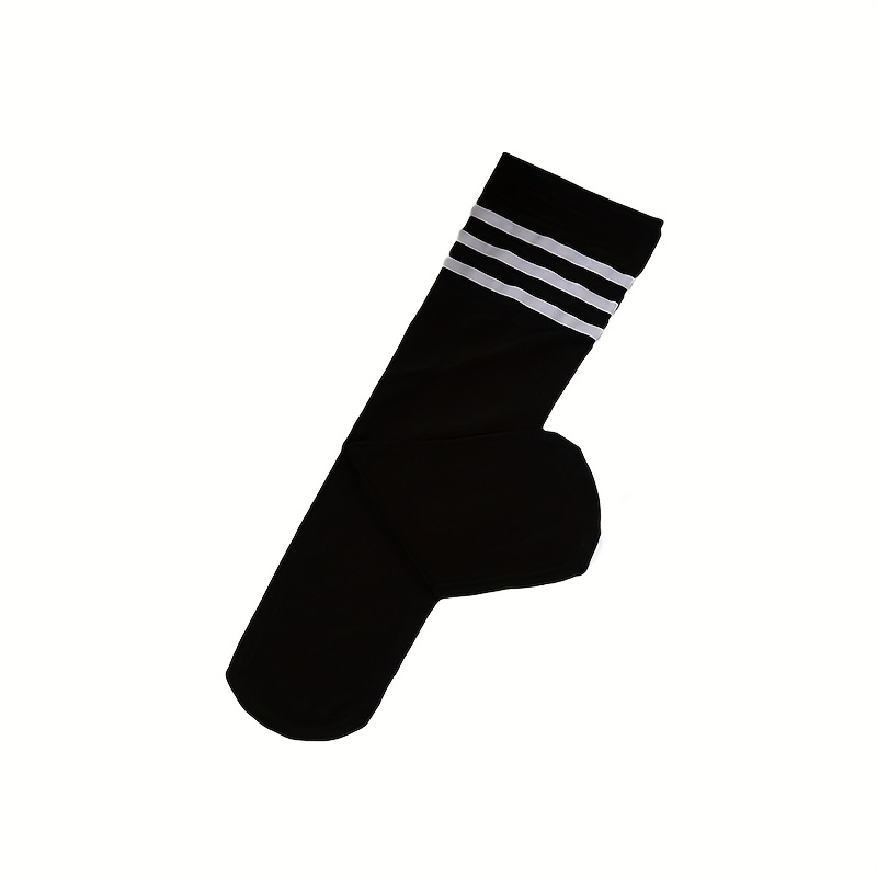 Image of Men's Athletic Thigh-high Socks - Stretchy & Casual Pants - Black & White Striped - Elegant Athletic Legwear For Sports & Everyday Outfits, Workout Accessories, Stripes, , Fitness Enthusiasts