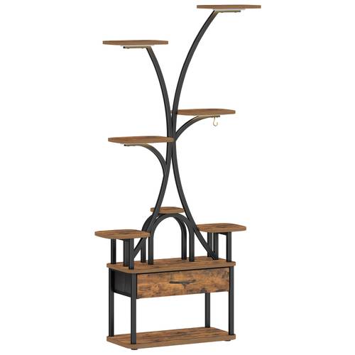 Shelving, Bitki Standı Ile Büyüme Işığı, 9 Katlı Çiçek Standı Ile 4 R-G LED Işıkları, Ve Zaman Ayarlı, 164 Cm, Depolama Sistemi, Yatak Odası Depolama, Oturma Odası Yatak Odası Giyim, Kitap Depolama, Vintage Kahverengi-siyah, Montajlı Sistemleri