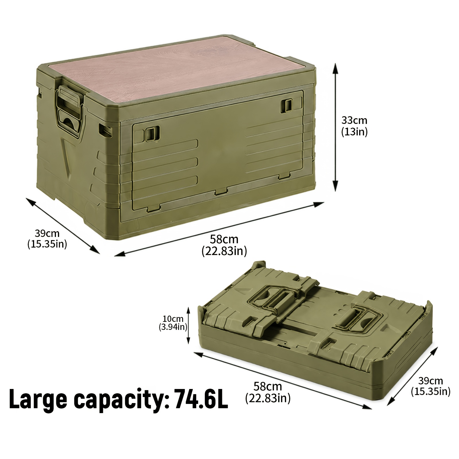 TEMU 74.6-liter Large-capacity, Foldable Storage Box With A Wooden Lid For . Perfect For Christmas And Halloween Decorations, It Includes A Handle.