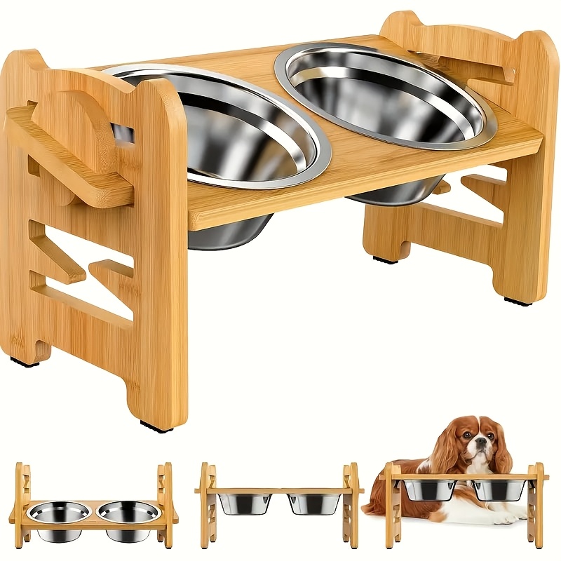 TEMU A Cat And Dog Bowl Rack Adjustable From Multiple , Including 2pcs 304 Stainless Steel Bowls, Suitable For Small To Medium-sized Dogs And Cats,