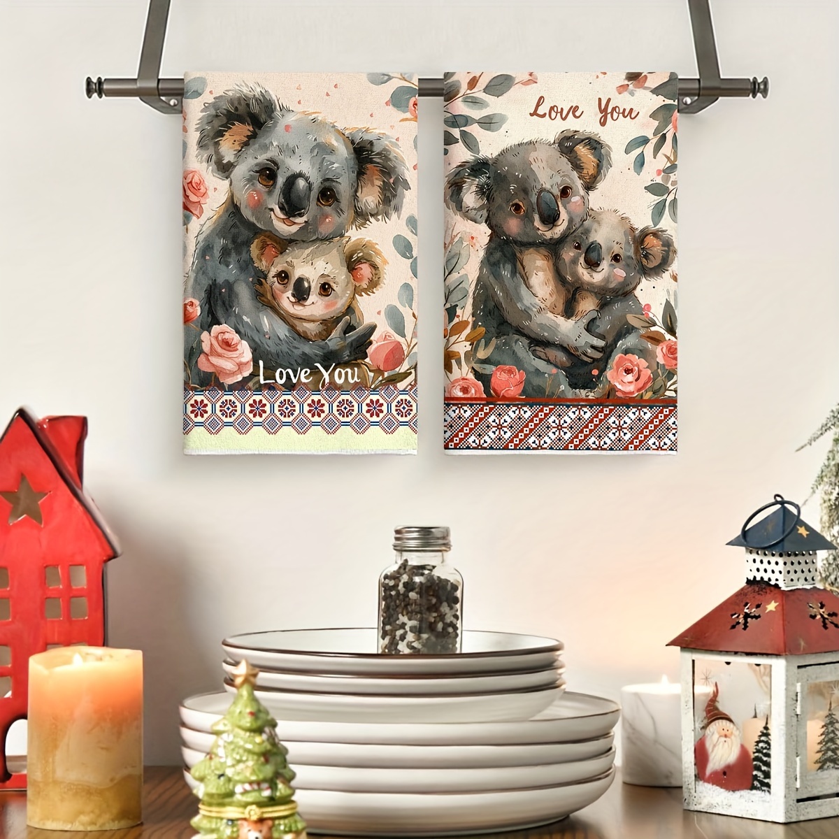 

2-piece Ultra Absorbent Microfiber Kitchen Towels - Cute Koala Cartoon Design, Perfect For Cooking & Baking, Machine Washable