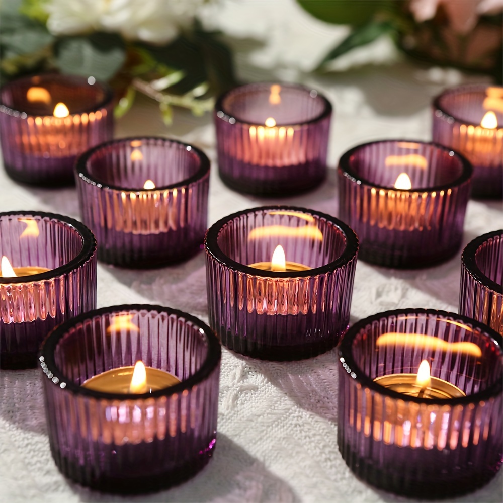 

4/12pcs Vertical Glass Candle Holders, Small Cute Votive Candle Holder Bulk For Table Centerpieces, Party, Wedding And Home Decor