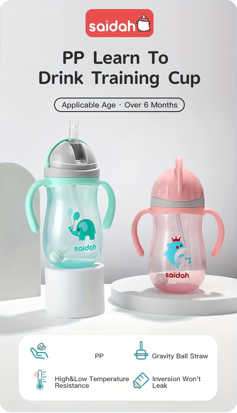   350ml cute cartoon sippy cup with straw bpa free leakproof non slip   bottle for     details 0