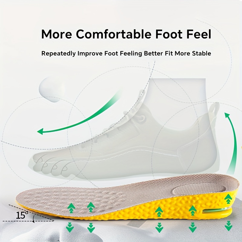 1 Pair INSOL NAFU Comfort Height Increase Insoles - Air Cushion Shock Absorption, Breathable & Odor-Resistant, 3 Sizes (1.5cm, 2.5cm, 3.5cm), TPU Material for Men & Women, Perfect Fit for All-Day Comfort