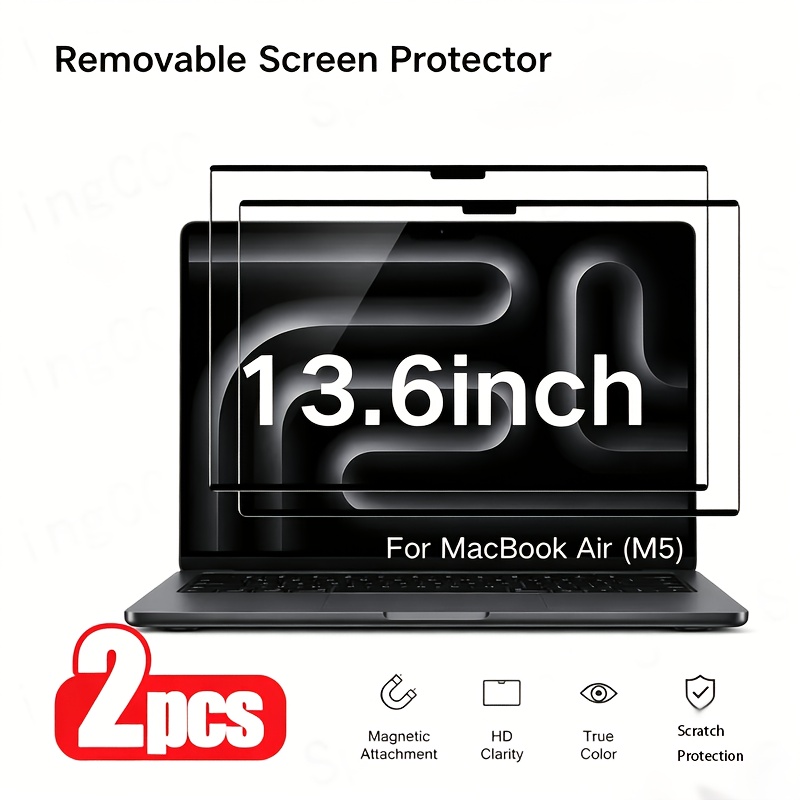 TEMU 2pcs Magnetic Hd Glossy Screen Protector For Air (m5) In 13.6 Inch And 15.3 Inch, Ultra Clear Transparent, Scratch-resistant With 4h Hardness