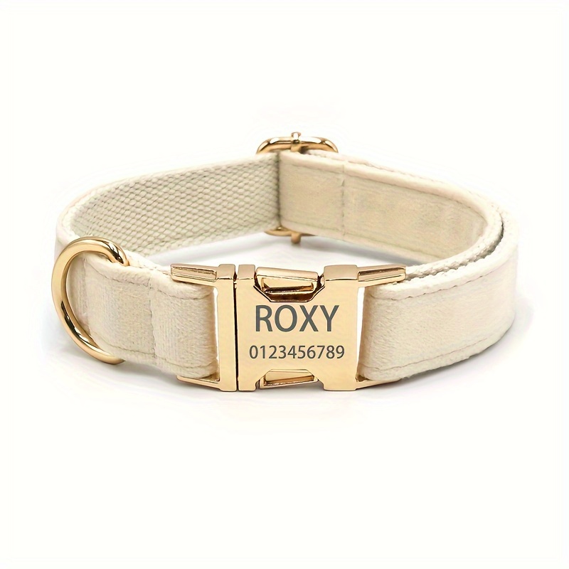 TEMU Personalized Collar With Engraved Id Tag - Soft, Comfortable & Durable For Large/medium/small Breeds - Gold-plated Zinc Alloy Buckle, Stylish Pet Accessory