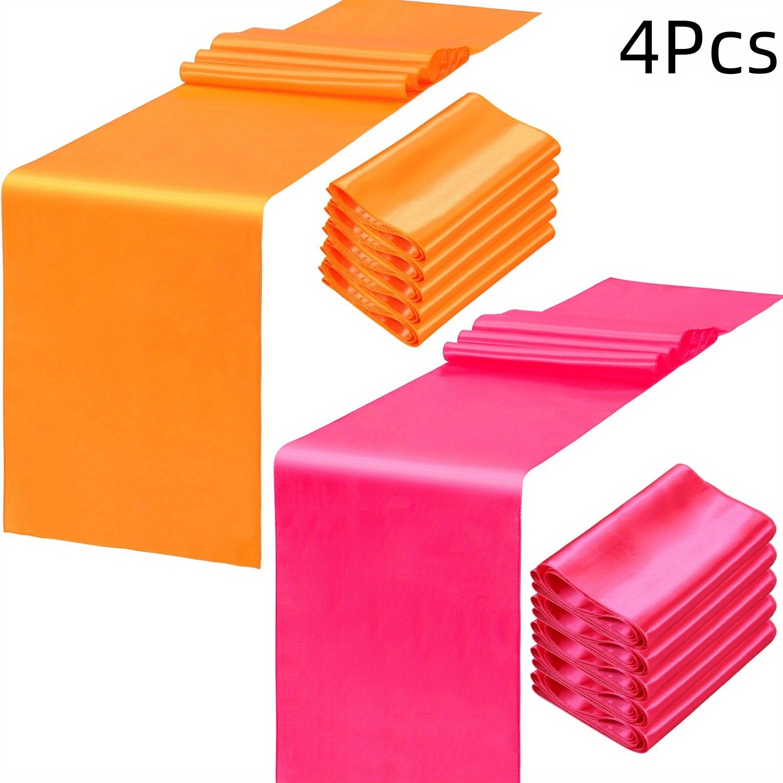 Of 4 Vibrant Pink And Orange Table Runners, Each 108 Inches Long, Perfect For Autumn Celebrations Like Thanksgiving And Weddings