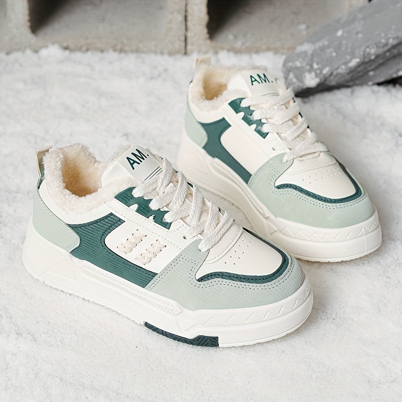 womens winter warm fleece lined sneakers low top lace sports