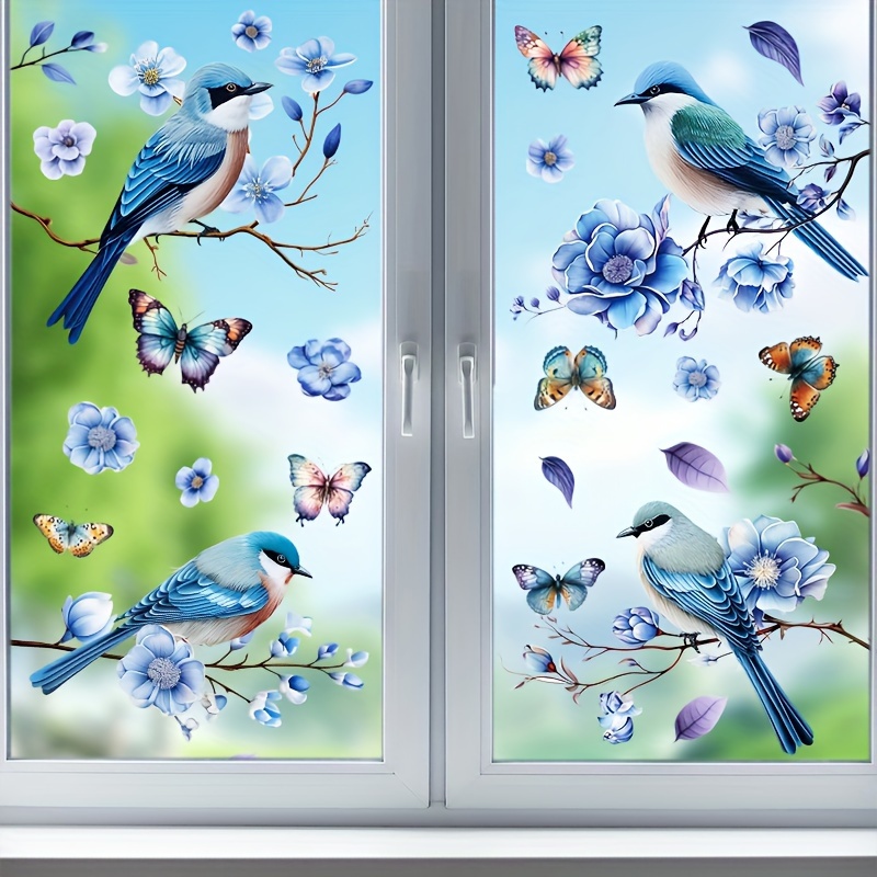 

Charming Floral & Bird Glass Window Clings - Self-adhesive, Waterproof Decals For Bedroom & Living Room Decor, 11.8x35.4 Inches