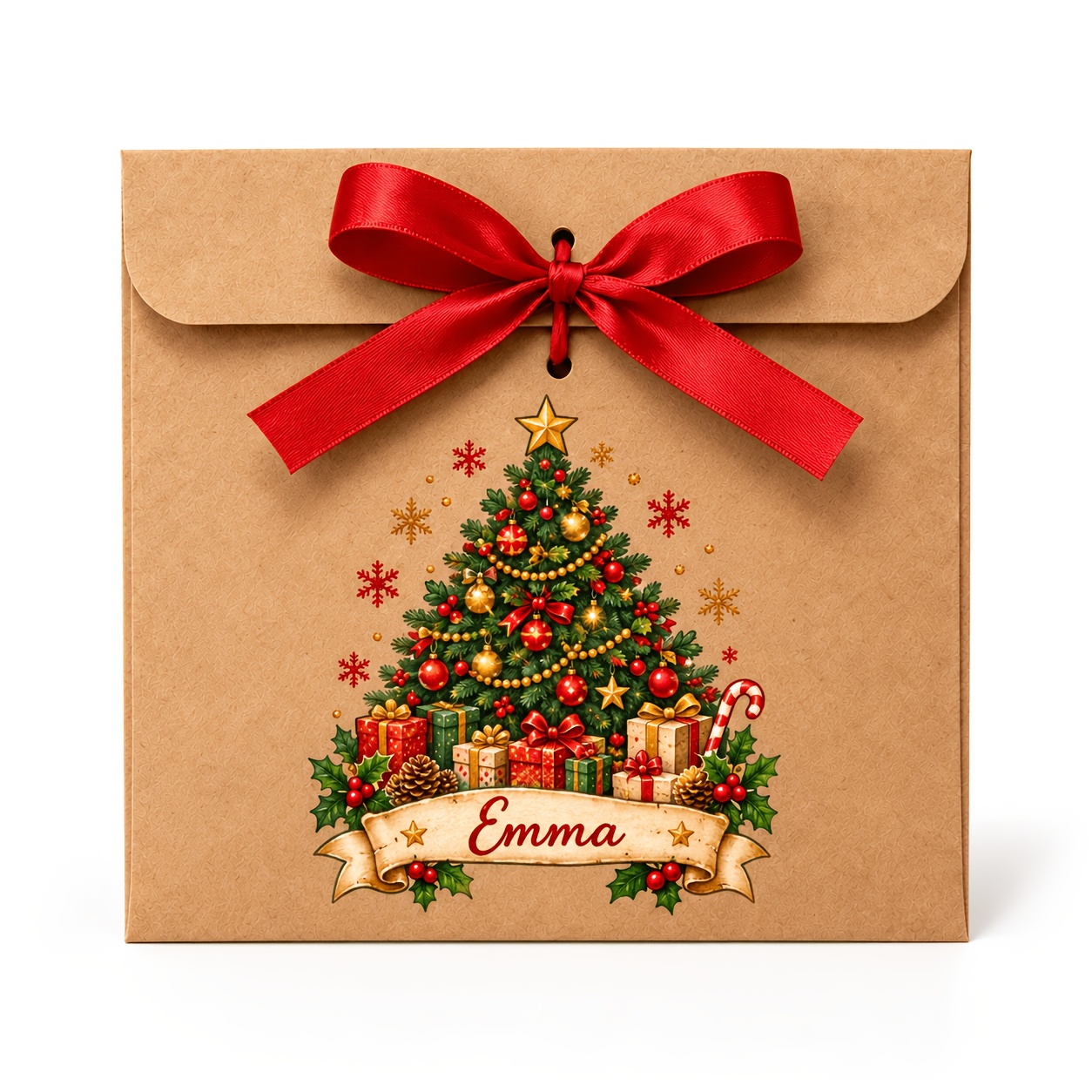 TEMU Personalized Christmas Paper Gift Envelopes, Customizable With Names. Red Ribbon Holiday . Suitable For ' Christmas Greeting Card Envelopes.