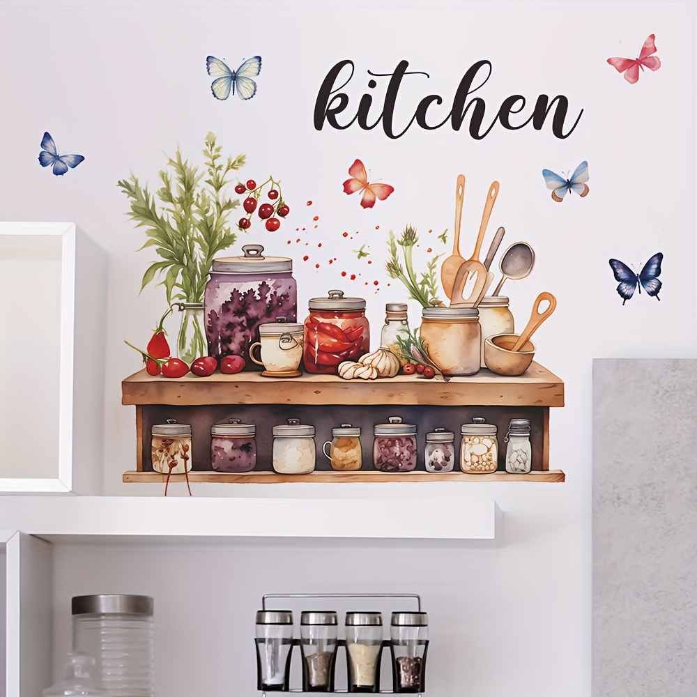 

1pc Creative Kitchen Glass Bottle Kitchen Butterfly Wall Sticker, Kitchen Beautification Decorative Wall Sticker, Self-adhesive Glass Cabinet Door Wall Decoration Sticker Removable Sticker