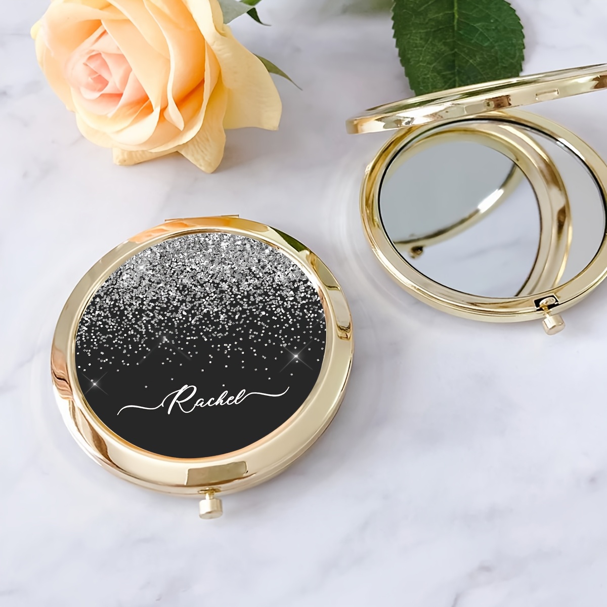 TEMU 1pc Customized Name Party Gift Makeup Mirror With Exquisite Gift Box, Women's Travel Essential Additions Small Mirror, Bathroom Additions Pocket