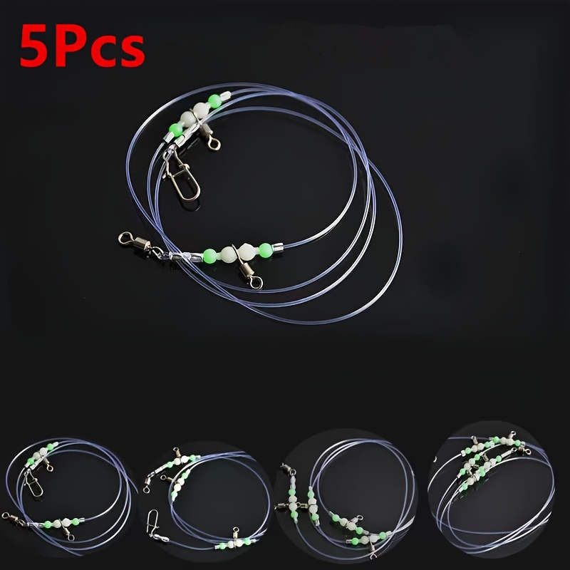 

5pcs Nylon Line Fishing Rigs With Stainless Steel Snap, Swivel, And Luminous Bead- 9 Sizes- Accessories For Boat Fishing, Sea Fishing, And Night Fishing - Catch More Fish