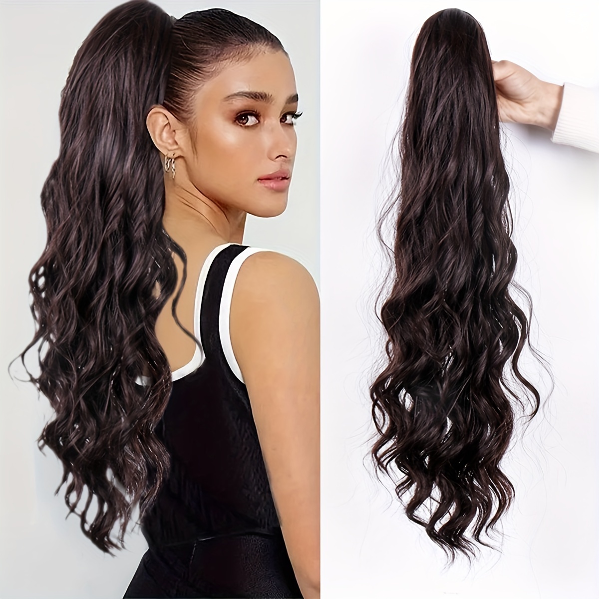 

Chic 25" Water Wave Ponytail Extension For Women - Long, Curly Synthetic Hairpiece With Drawstring Closure, Perfect For Daily Wear & Parties